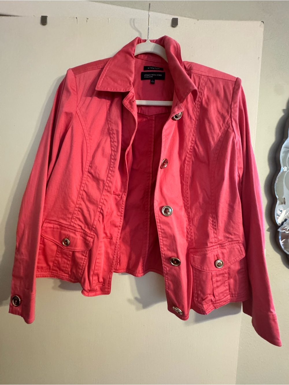 Jones New York Coral Pink Cotton Blend Button-Front Jacket